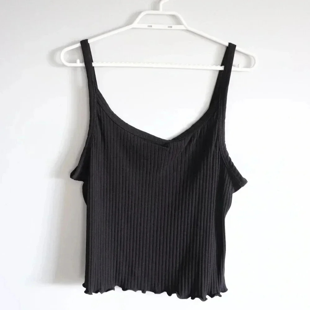 Old Navy Women's XL Black Ribbed‎ Fitted Stretchy Cropped Sleeveless Tank Top